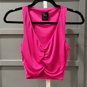 NAKED WARDROBE Shirred Crop Top. Hot pink. Size S and XS